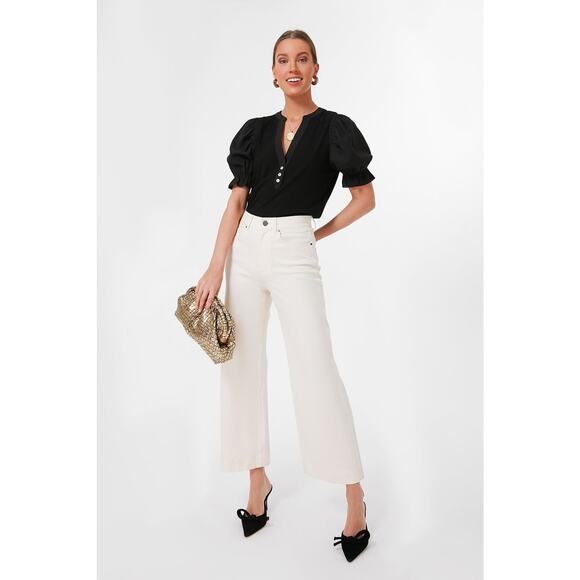 Tuckernuck Livia Puff Sleeve Top Size M Black Rayon Casual Preppy Pomander Place - Picture 6 of 13